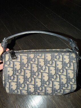 Dior Mini Oblique Canvas Wristlet in Navy and Beige